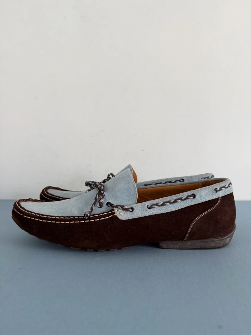 Mezlan Palermo Suede Loafers Two Tone Blue Brown Leather Dress Shoes